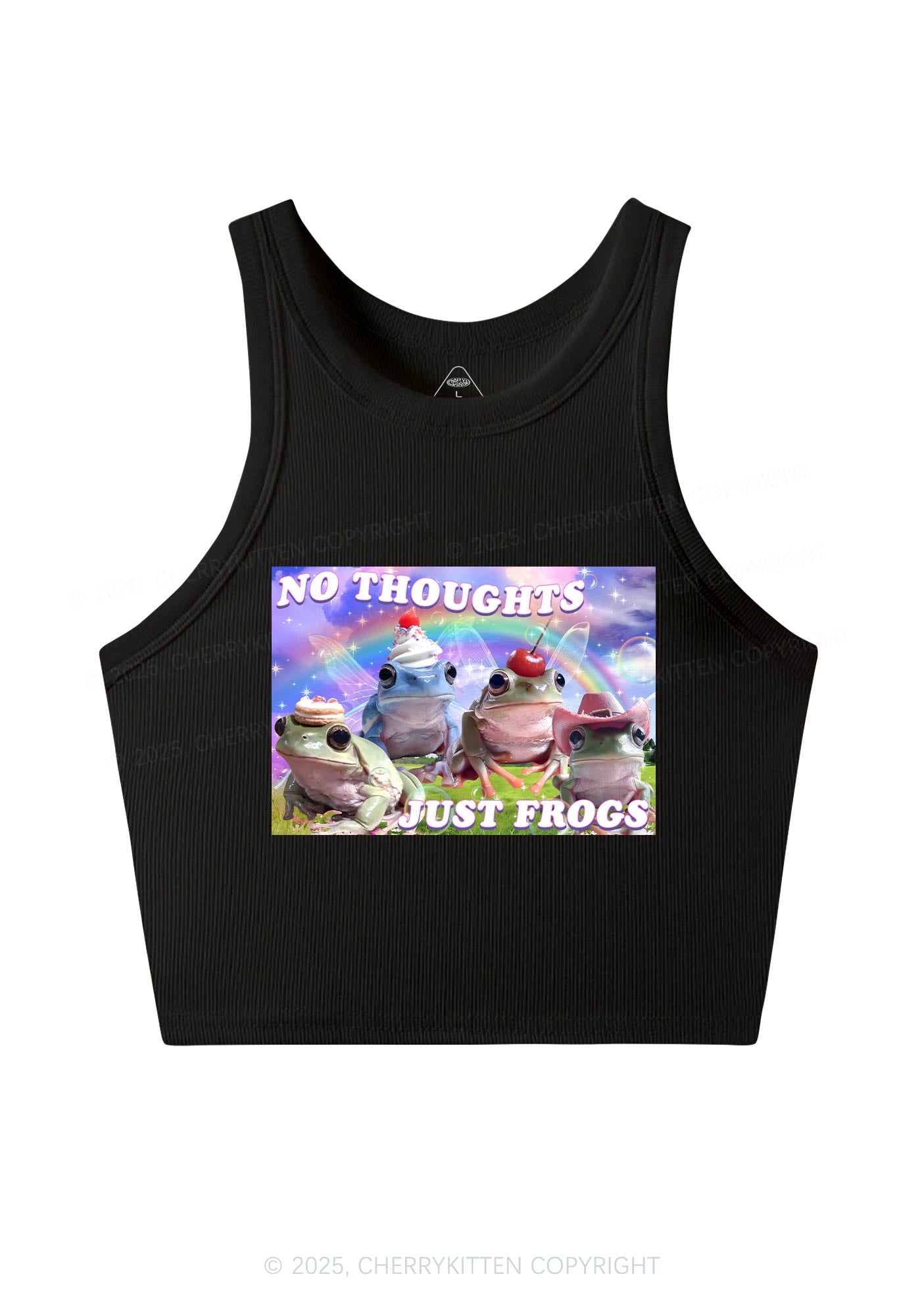 No Thoughts Just Frogs Y2K Crop Tank Top Cherrykitten