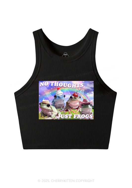 No Thoughts Just Frogs Y2K Crop Tank Top Cherrykitten