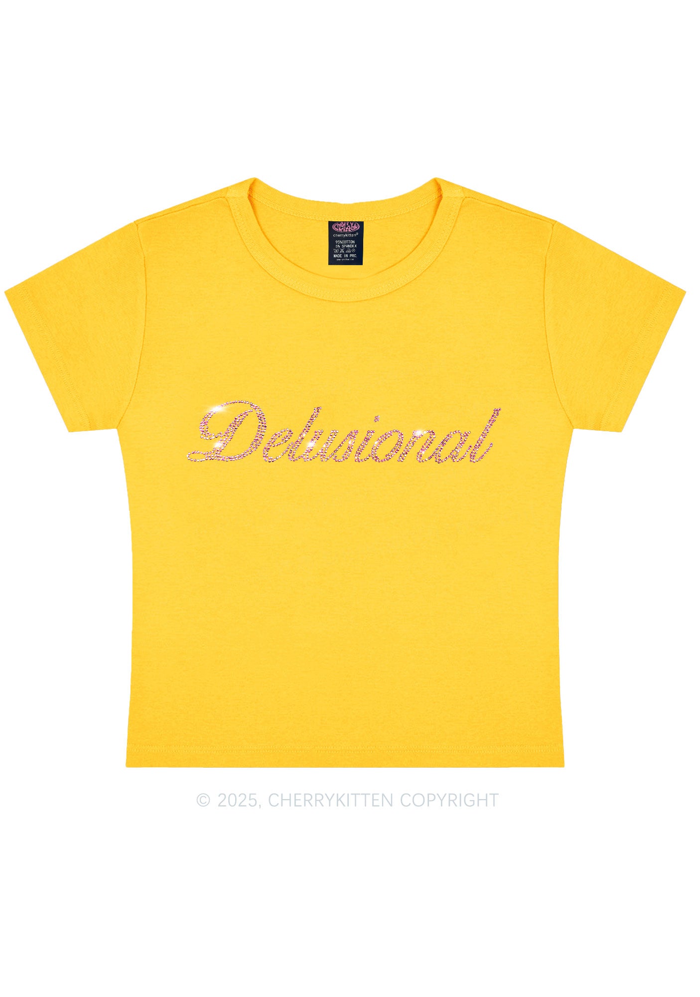 Rhinestone Delusional Y2K Baby Tee Cherrykitten