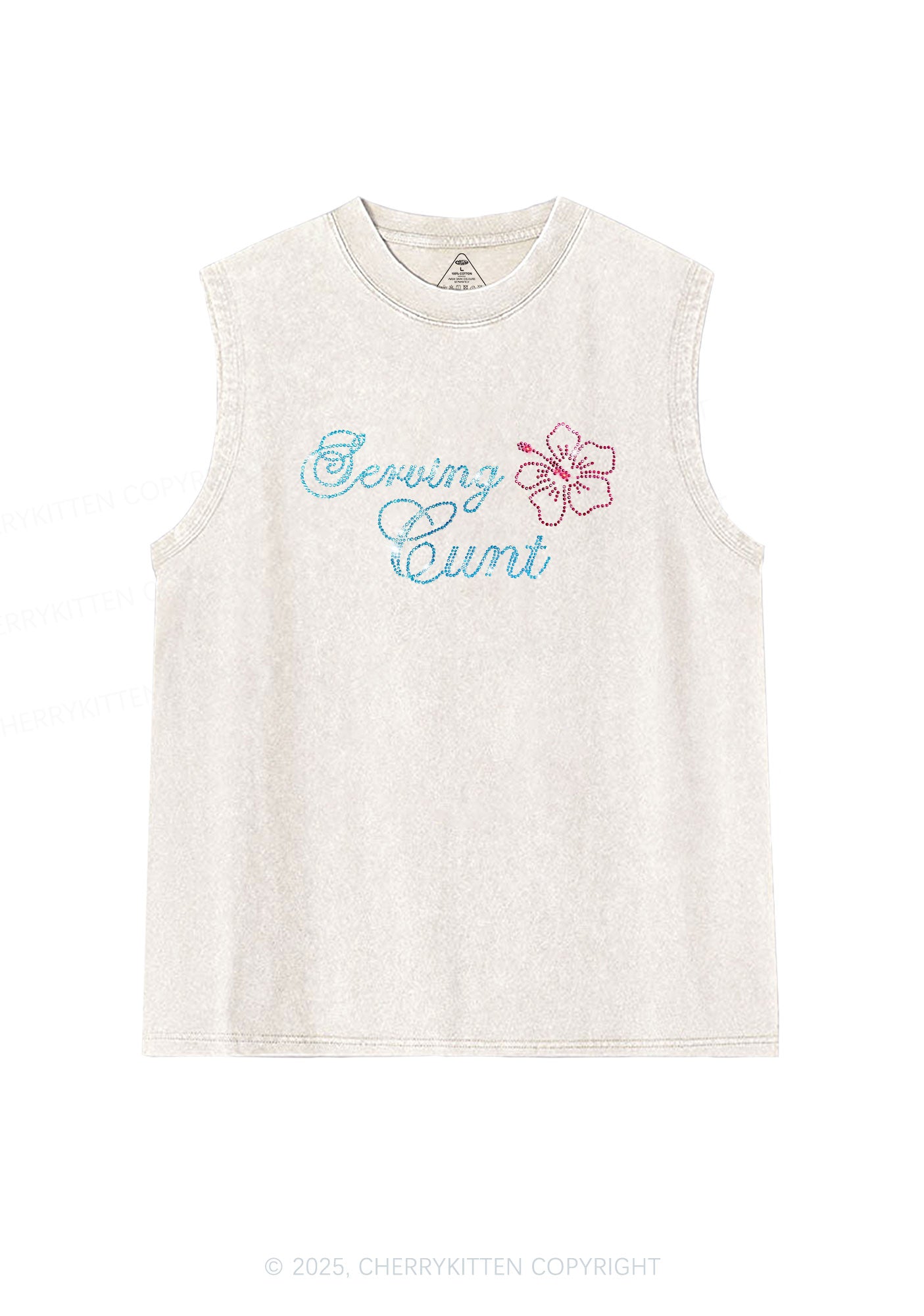 Rhinestone Serving Cxxt Y2K Washed Muscle Tank Cherrykitten