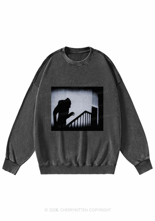 Halloween Stairs Intruder Y2K Washed Sweatshirts Cherrykitten