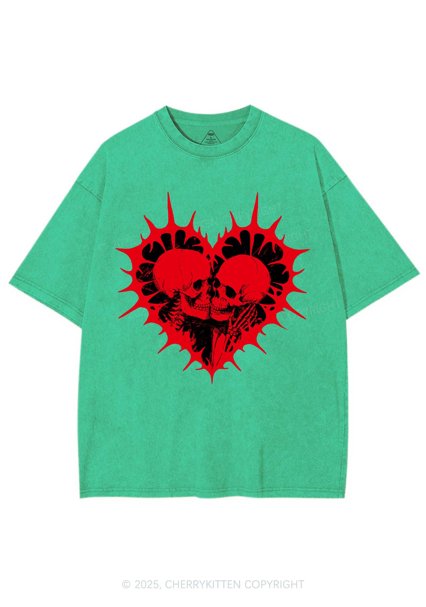 Spiked Heart Skulls Valentine's Day Y2K Shirts Washed Tee Cherrykitten
