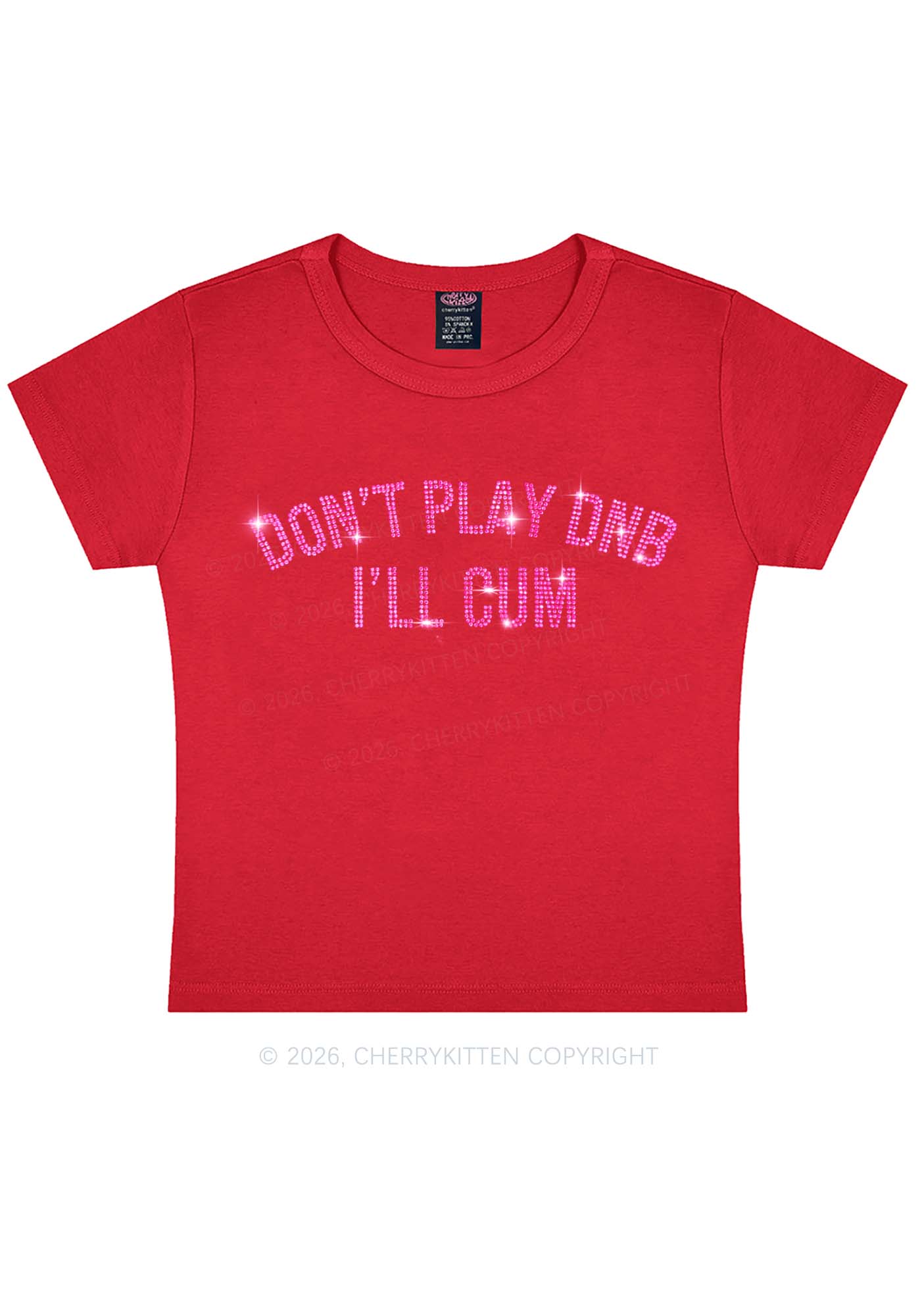Rhinestone Dont Play DNB Y2K Baby Tee Cherrykitten