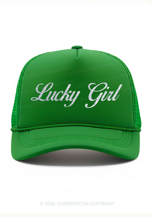 Glitter Lucky Girl St Patricks Y2K Trucker Hat Cherrykitten