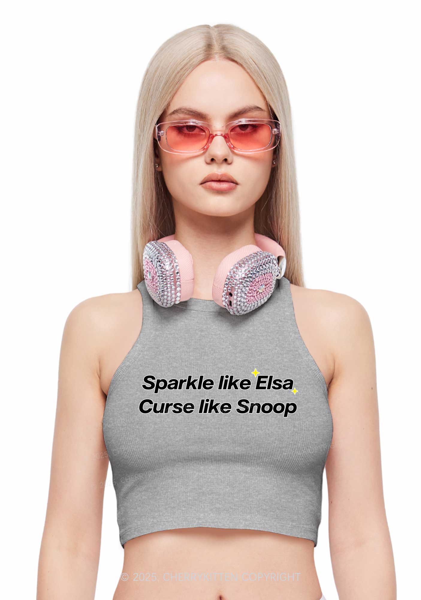 Sparkle Like Princess Y2K Crop Tank Top Cherrykitten