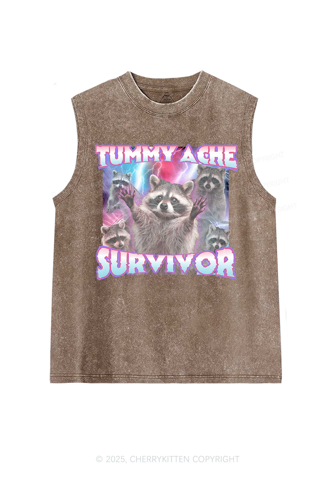 Tummy Ache Survivor Raccoon Y2K Washed Muscle Tank Cherrykitten