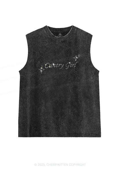 Rhinestone Cxxtry Girl Y2K Washed Muscle Tank Cherrykitten