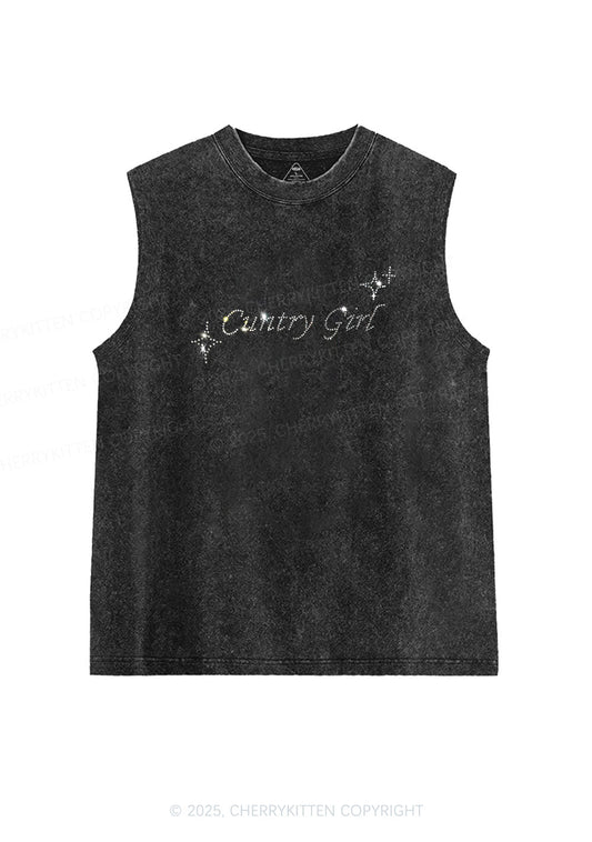 Rhinestone Cxxtry Girl Y2K Washed Muscle Tank Cherrykitten