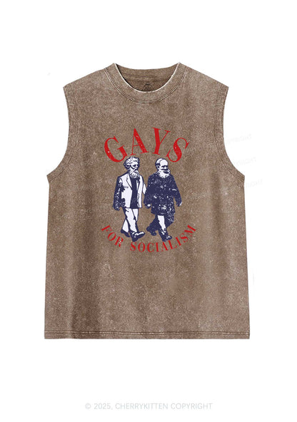 Gays For Socialism Pride Y2K Washed Muscle Tank Cherrykitten