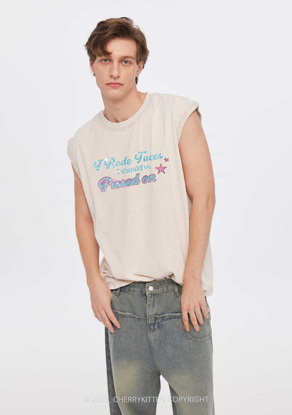 Rhinestone I Rode Faces Y2K Washed Muscle Tank Cherrykitten