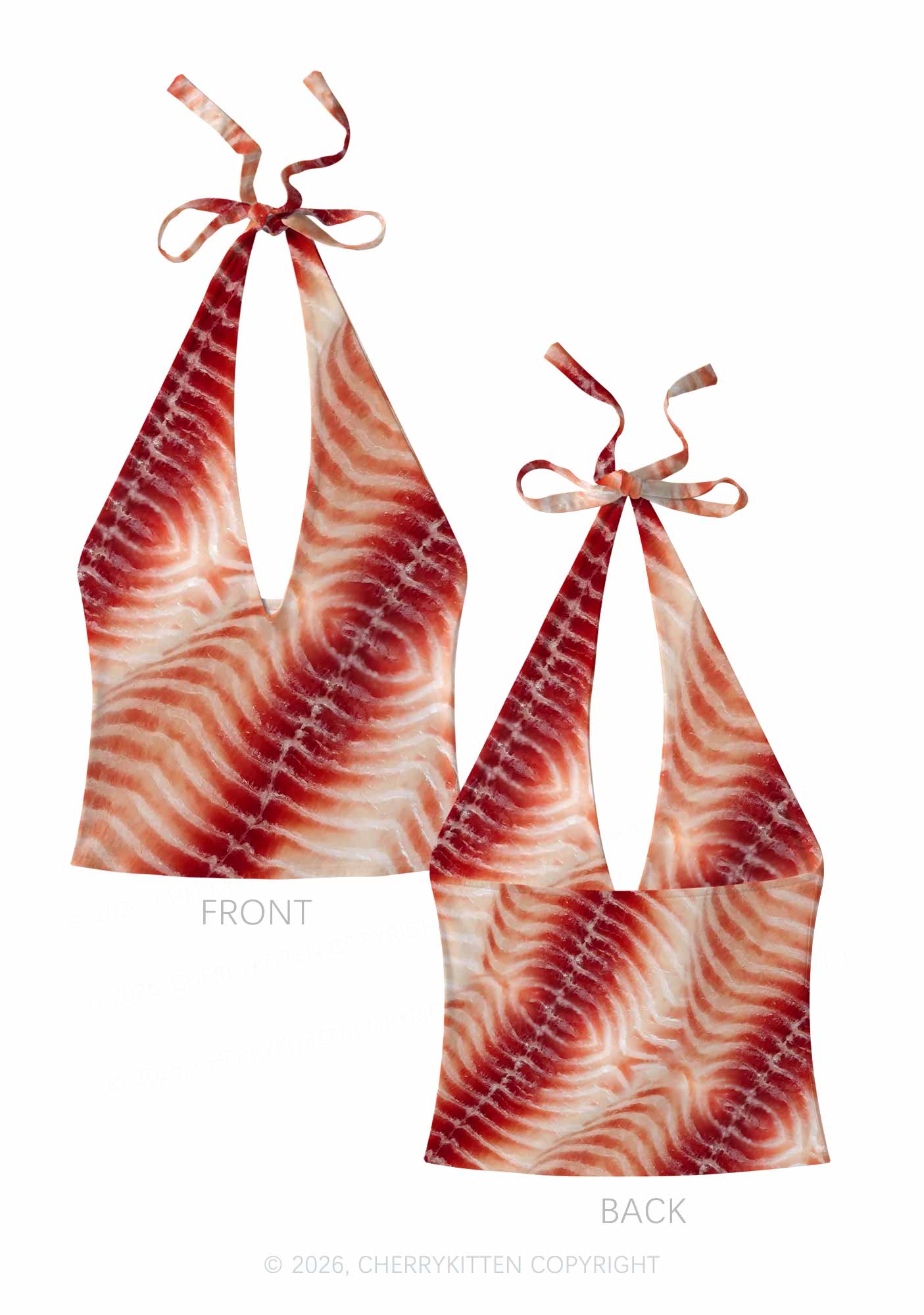 Pork Belly Texture Y2K Print Halter Deep V Neck Cami Cherrykitten