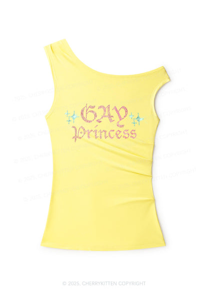 Rhinestone Gay Princess Y2K Off Shoulder Tank Top Cherrykitten