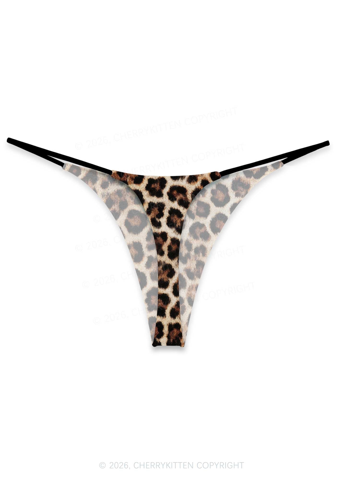 Brown Leopard Y2K Print Bikini String Thong Cherrykitten