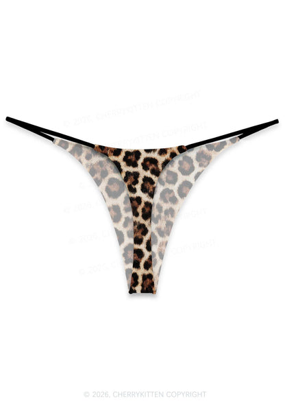Brown Leopard Y2K Print Bikini String Thong Cherrykitten
