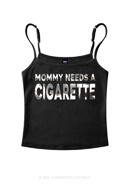Mommy Needs A Cigarette Silver Foil Printed Y2K Spaghetti Strap Cami Cherrykitten