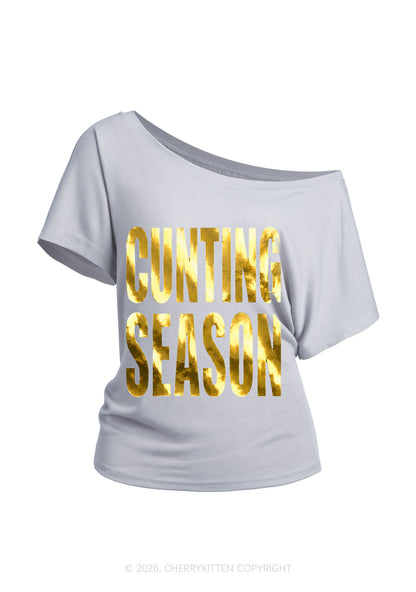 Cxxting Season Silver Foil Printed Y2K Off Shoulder Tee Cherrykitten