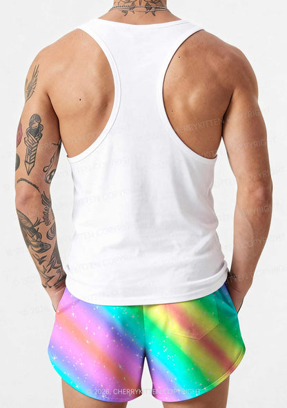 Rainbow Slide Faggot Pride Y2K Print Men Beach Shorts Cherrykitten