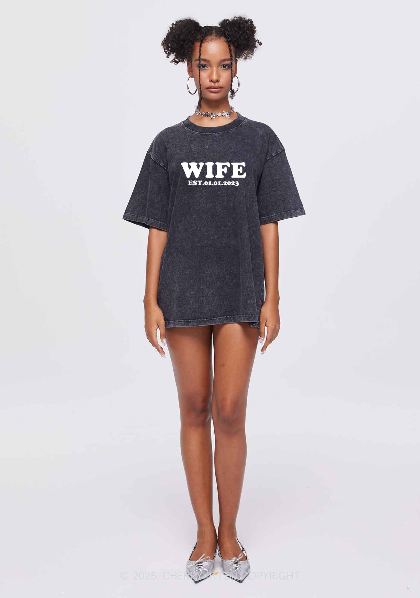 Wife Wifey Custom Date Y2K Valentine's Day Washed Tee Cherrykitten
