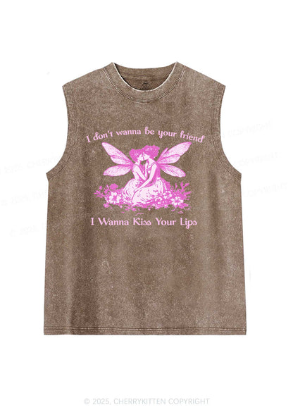 I Wanna Kiss Your Lips Pride Y2K Washed Muscle Tank Cherrykitten