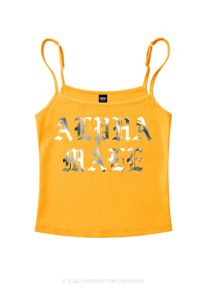 Alpha Male Silver Foil Printed Y2K Spaghetti Strap Cami Cherrykitten
