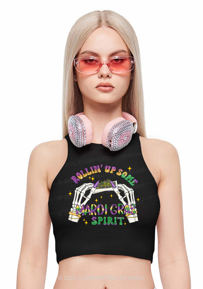Rollin Up Mardi Gras Spirit Y2K Crop Tank Top Cherrykitten