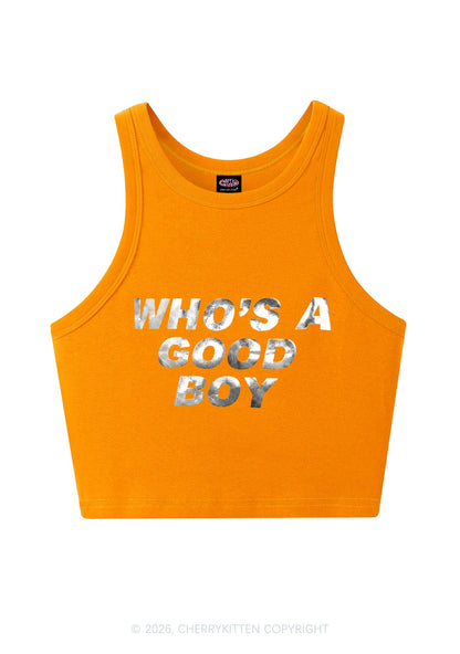 Whos A Good Boy Silver Foil Printed Y2K Crop Tank Top Cherrykitten