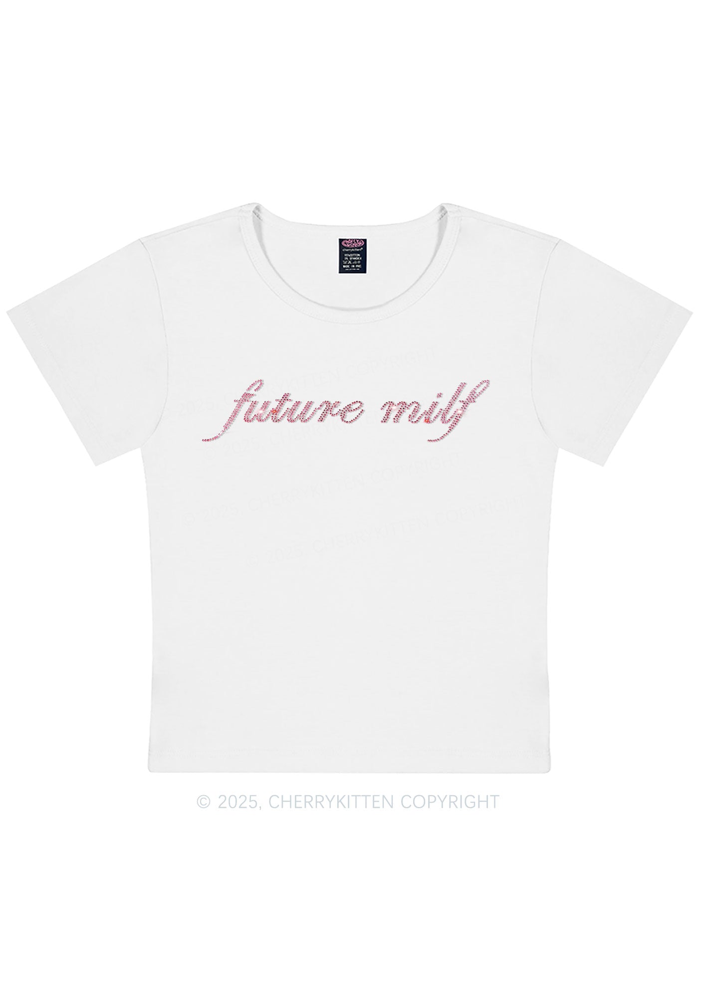 Rhinestone Pink Future Mxxf Y2K Baby Tee Cherrykitten