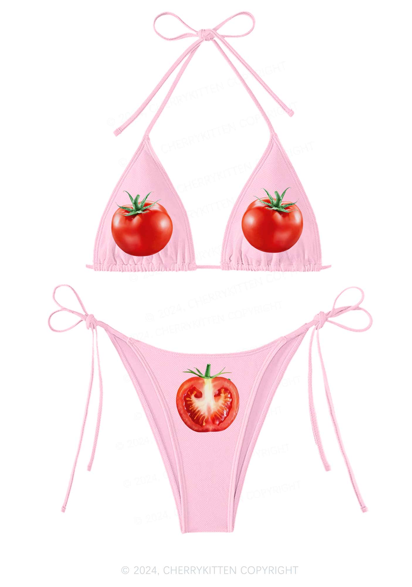 Tomato Y2K Halter Triangle Bikini Set Cherrykitten