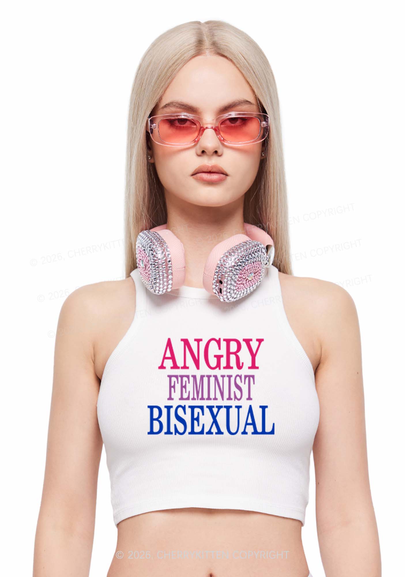 Angry Feminist Bisexual Pride Y2K Crop Tank Top Cherrykitten
