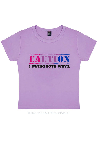 Caution I Swing Both Ways Pride Y2K Baby Tee Cherrykitten
