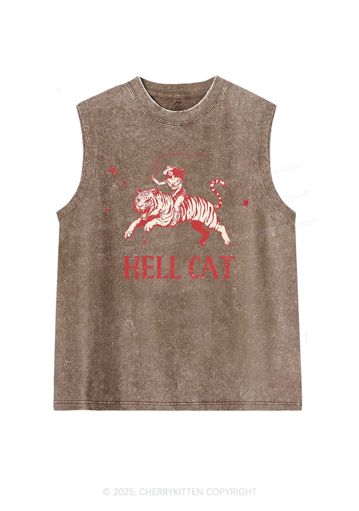 Cowgirl Hell Cat Y2K Washed Muscle Tank Cherrykitten