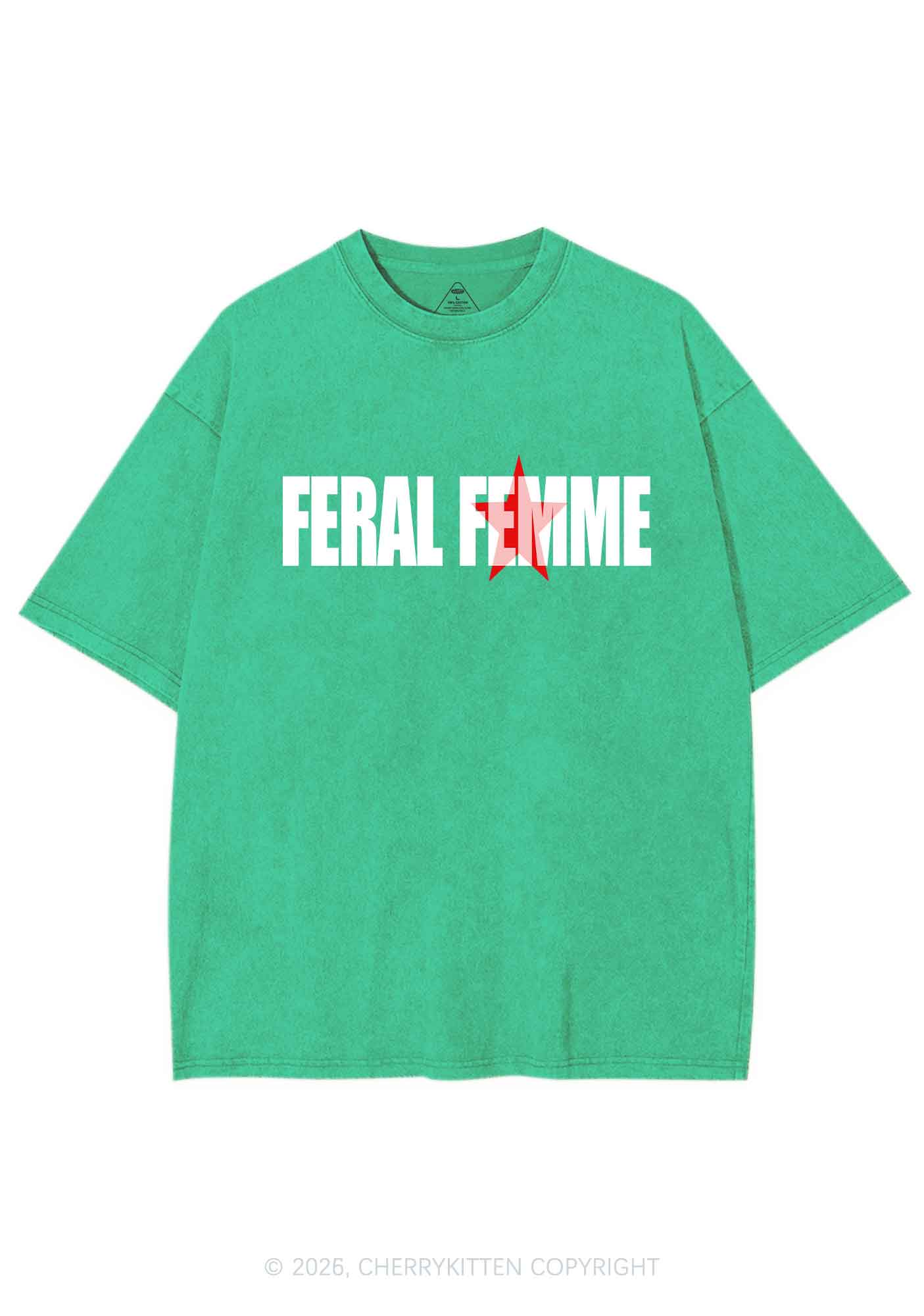 Feral Femme Pride Y2K Shirts Washed Tee Cherrykitten