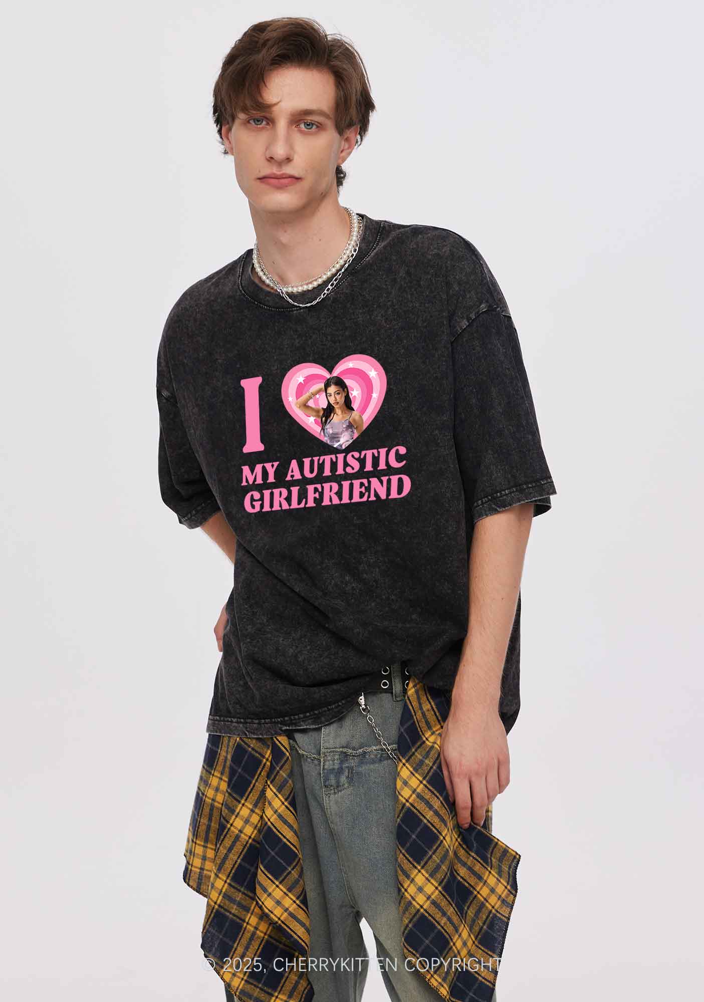 Custom My Autistic BF GF Y2K Valentine's Day Washed Tee Cherrykitten