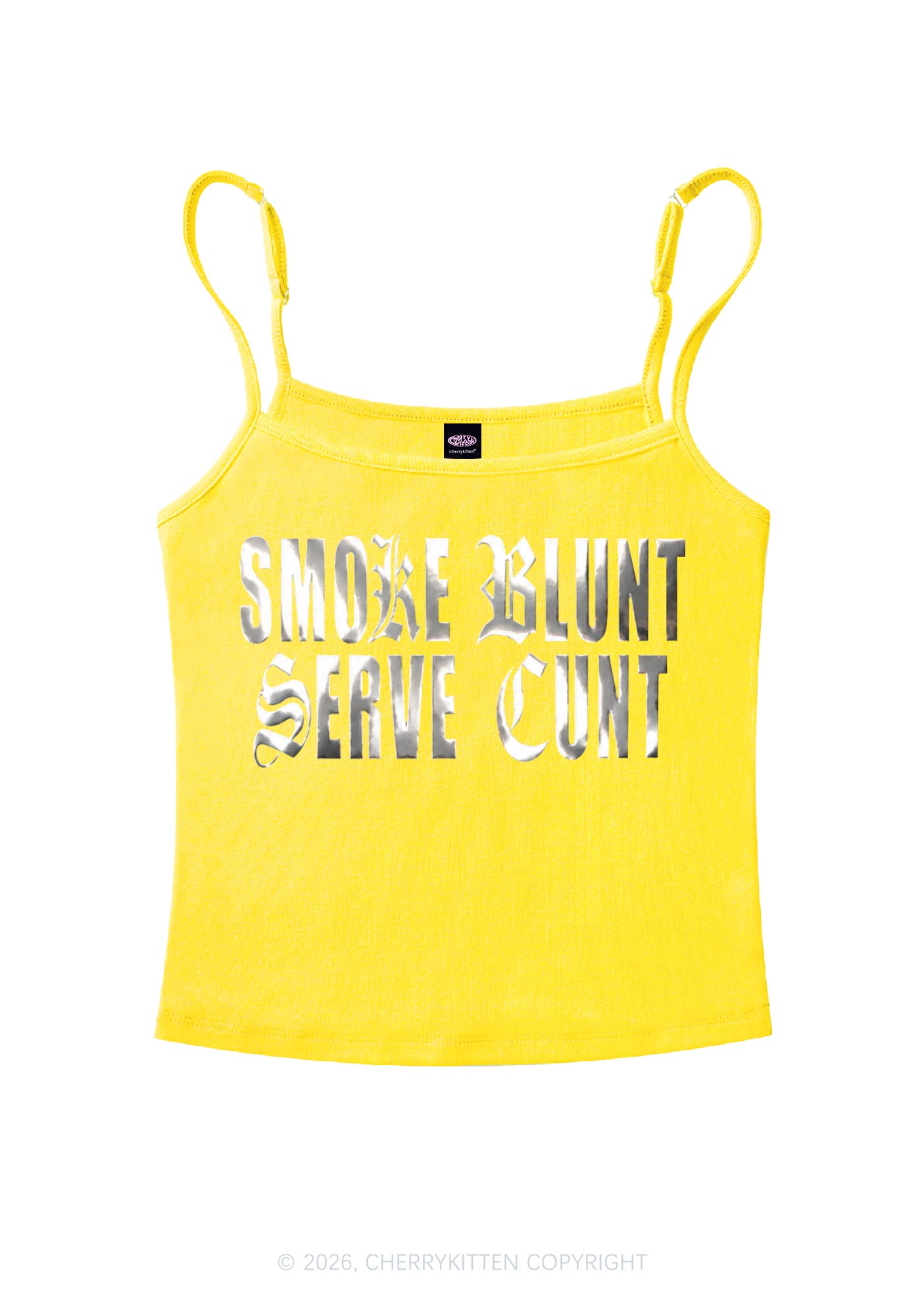 Smoke Blunt Silver Foil Printed Y2K Spaghetti Strap Cami Cherrykitten