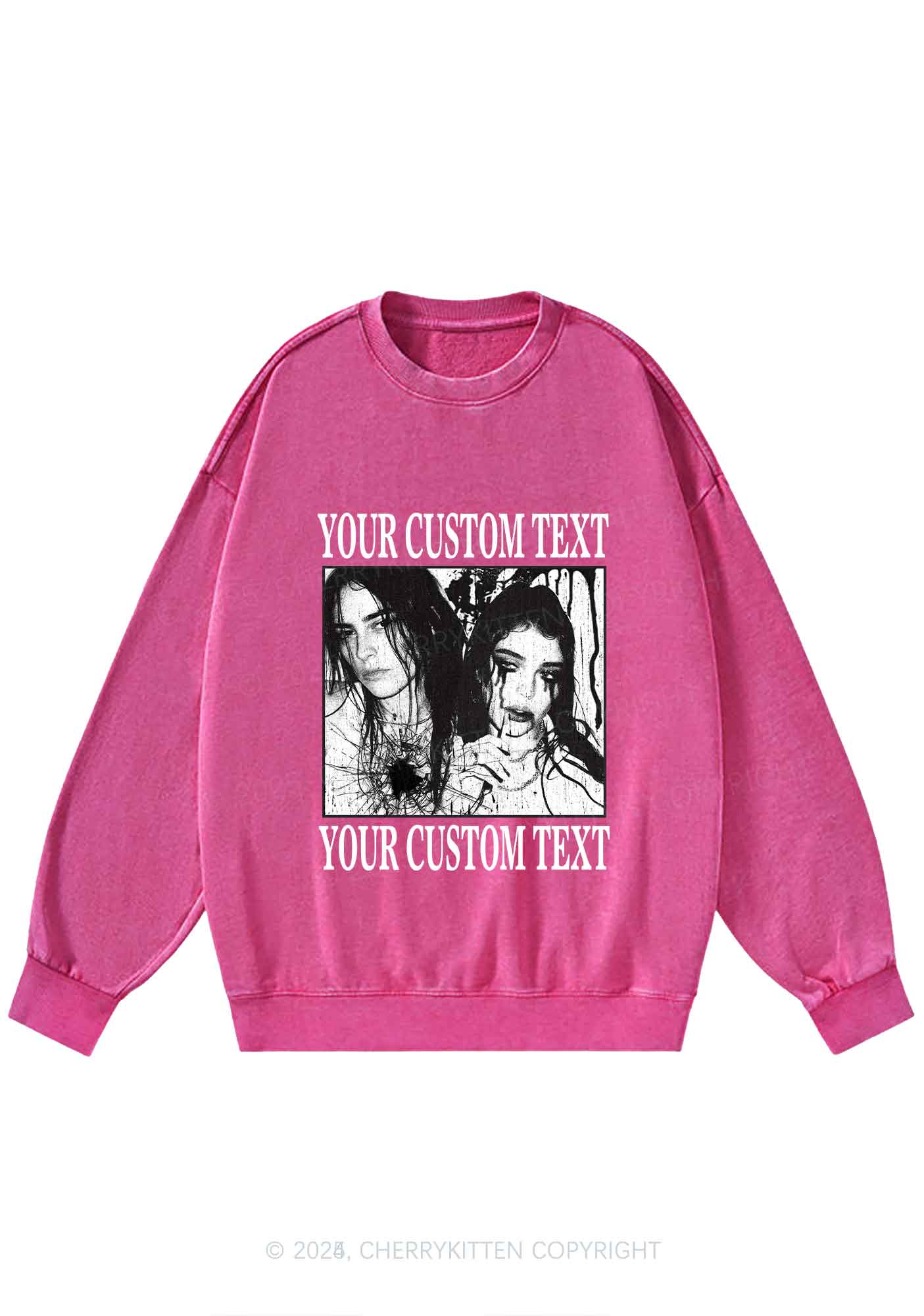 Custom Halloween Creepy Couple Y2K Washed Sweatshirts Cherrykitten