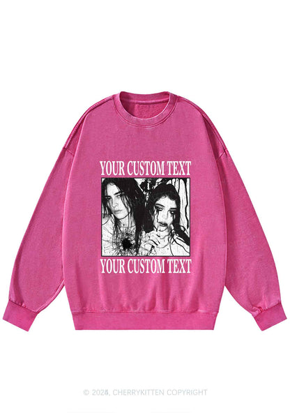 Custom Halloween Creepy Couple Y2K Washed Sweatshirts Cherrykitten