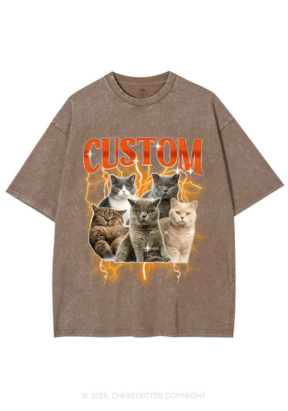 Custom Collage Pet Photo Y2K Shirts Washed Tee Cherrykitten