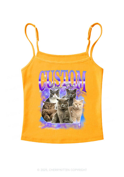 Custom Neon Lightning Cat Photo Y2K Spaghetti Strap Cami Cherrykitten