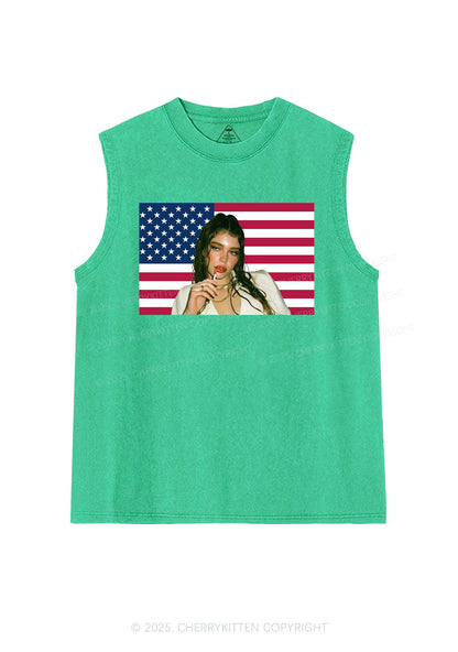 Custom Portrait Flag Y2K Washed Muscle Tank Cherrykitten
