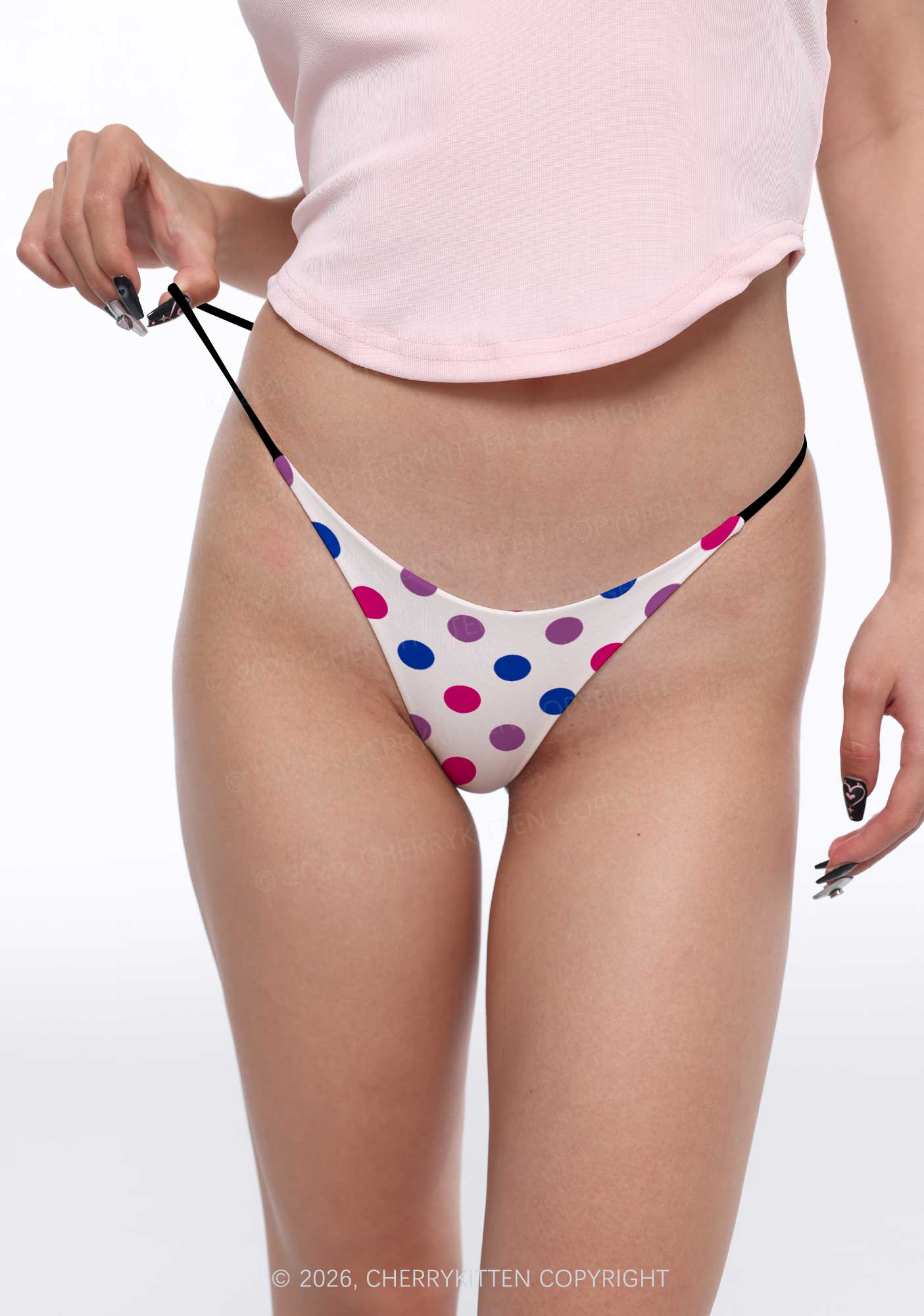 Bisexual Dots On White Pride Y2K Print Bikini String Thong Cherrykitten