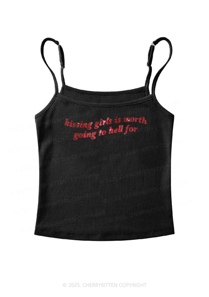 Rhinestone Kissing Girls is Worth Pride Y2K Spaghetti Strap Cami Cherrykitten