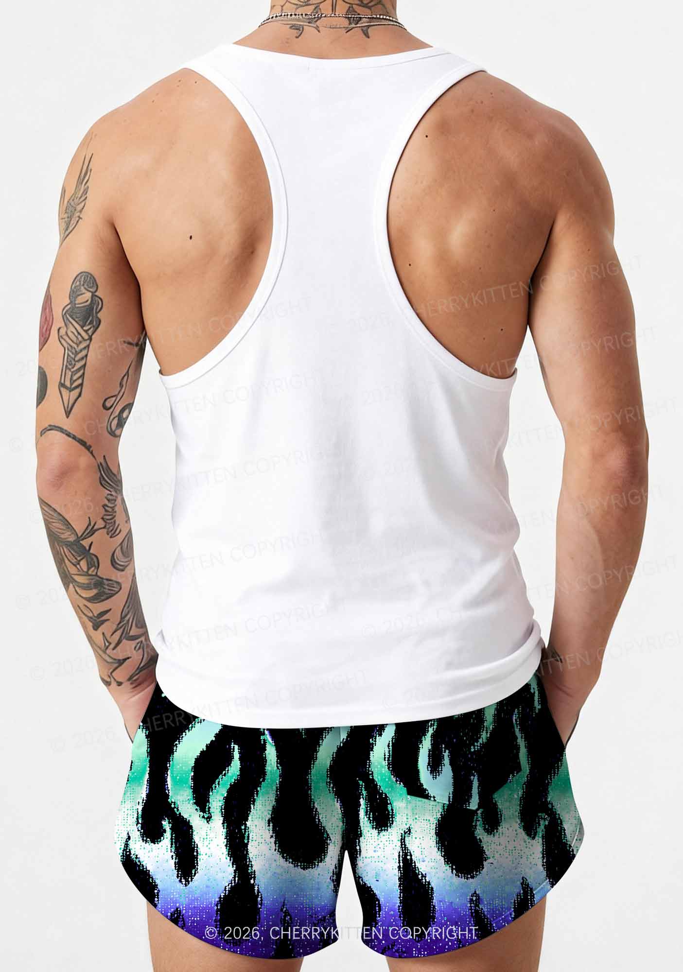 Gay Flame Pride Y2K Print Men Beach Shorts Cherrykitten