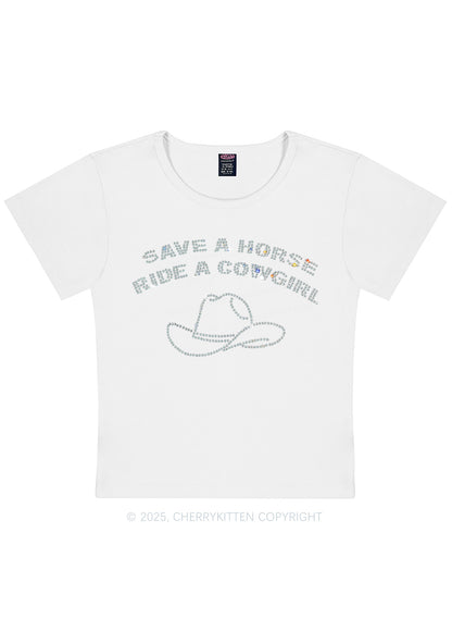 Rhinestone Save Horse Ride Cowgirl Y2K Baby Tee Cherrykitten