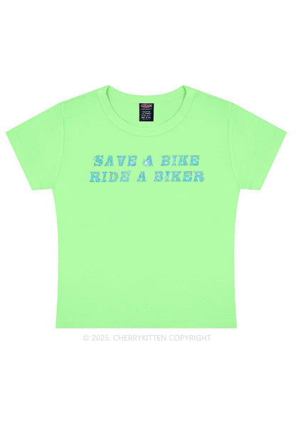 Rhinestone Save Bike Ride Biker Y2K Baby Tee Cherrykitten