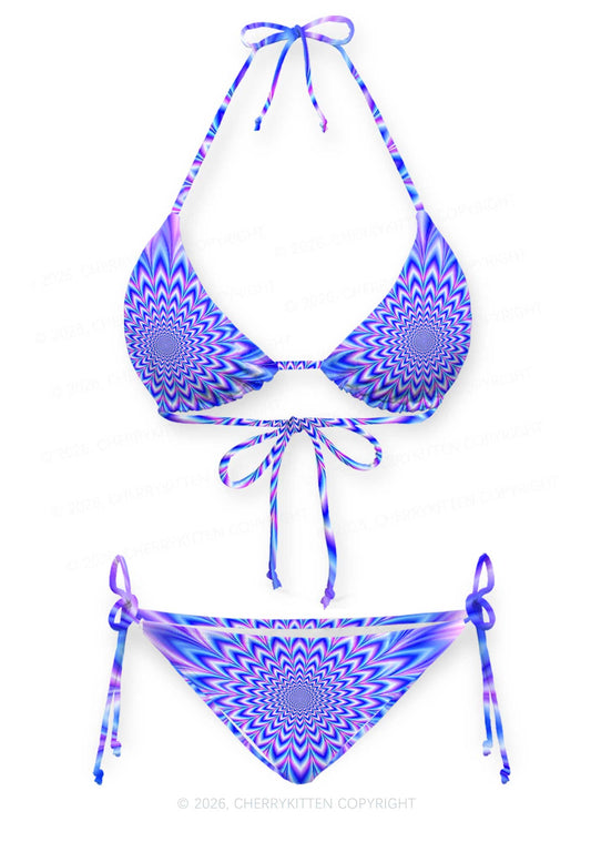 Blue Vortex Optical Illusion Y2K Print Bikini Set Cherrykitten