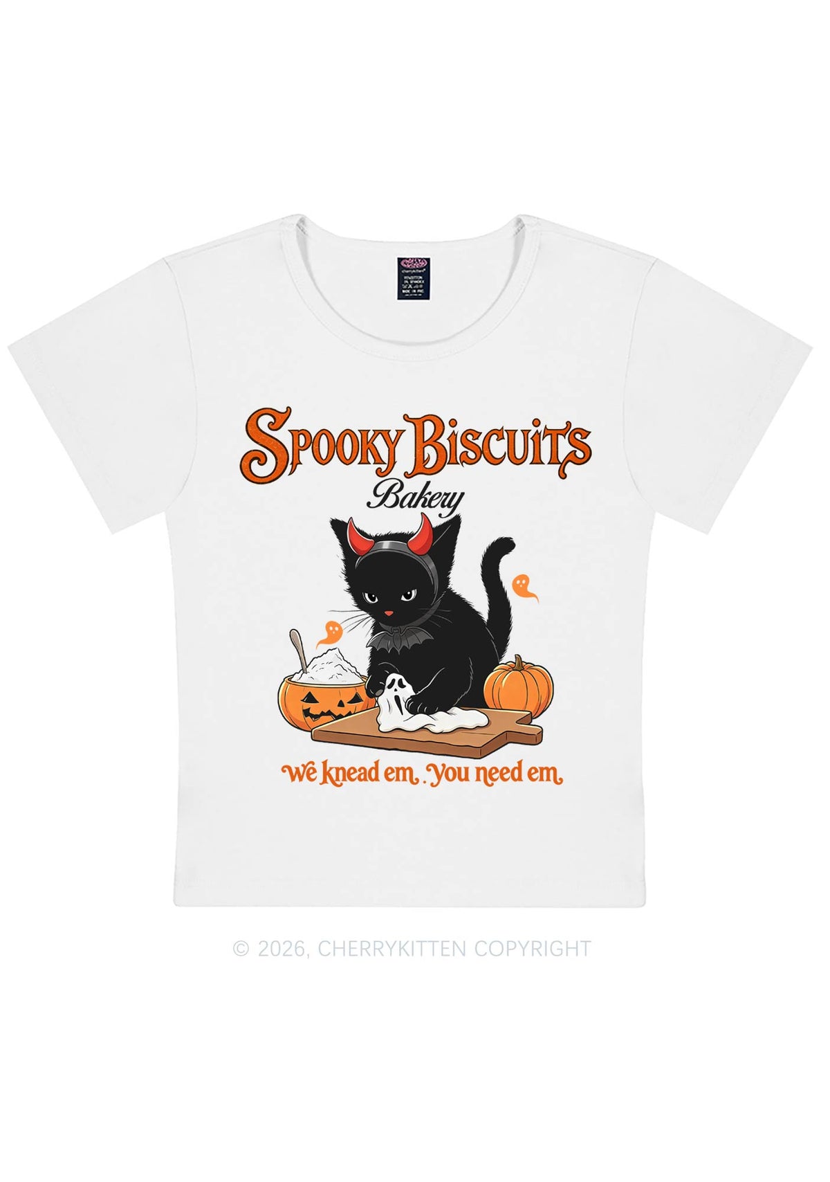 Halloween Black Cat Spooky Biscuits Y2K Baby Tee Cherrykitten