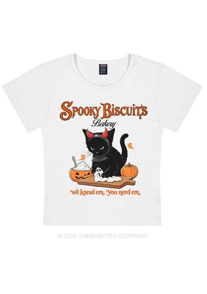 Halloween Black Cat Spooky Biscuits Y2K Baby Tee Cherrykitten