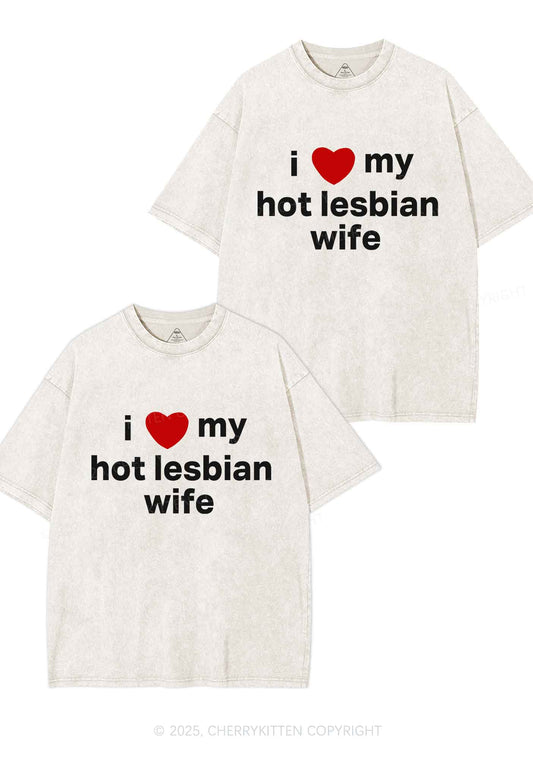 Love My Hot Lesbian Wife Y2K Valentine's Day Washed Tee Cherrykitten