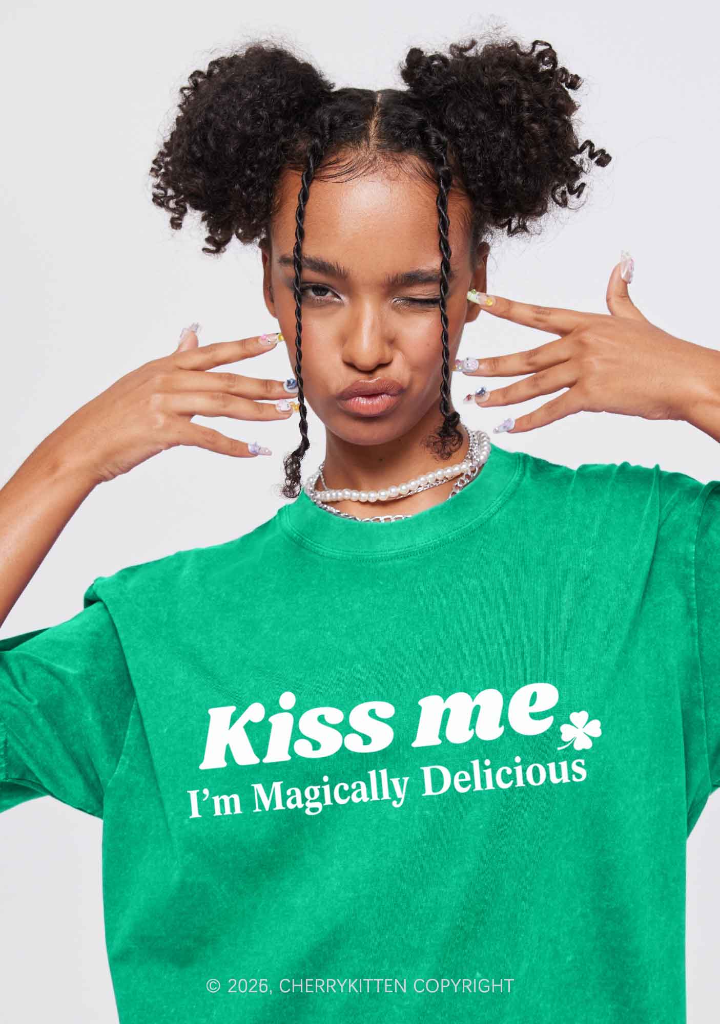 Im Magically Delicious St Patricks Y2K Washed Tee Cherrykitten