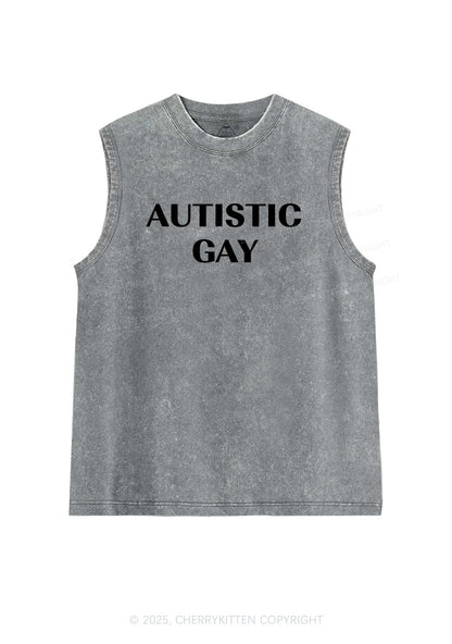 Autistic Gay Pride Y2K Washed Muscle Tank Cherrykitten